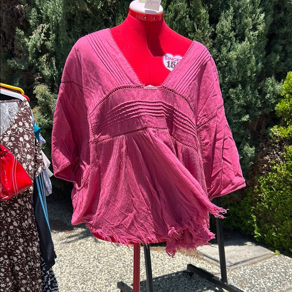 Free People | oversized cotton top: Deep Rose Pink with Balloon Sleeves